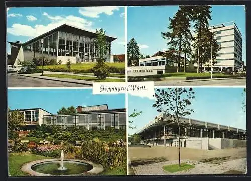 AK Göppingen /Württ., Park mit Brunnen und moderne Gebäude