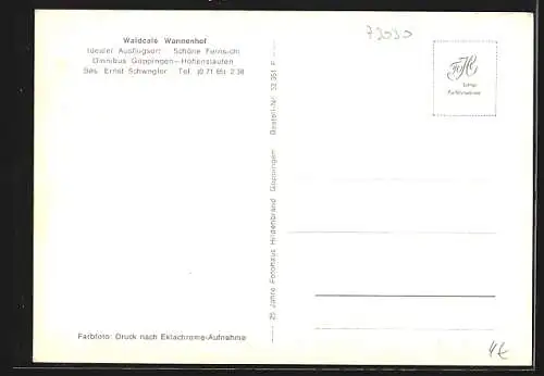 AK Göppingen-Hohenstaufen, Waldcafé Wannenhof, Bes. Ernst Schwegler, Blick ins Tal