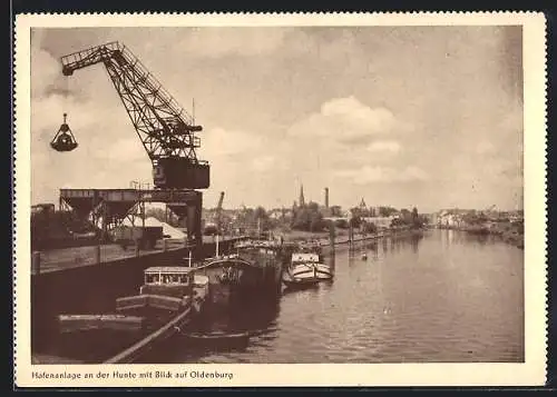 AK Oldenburg / O., Hafenanlage an der Hunte