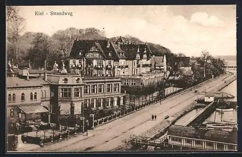 AK Kiel, Strandweg aus der Vogelschau, Strassenpartie