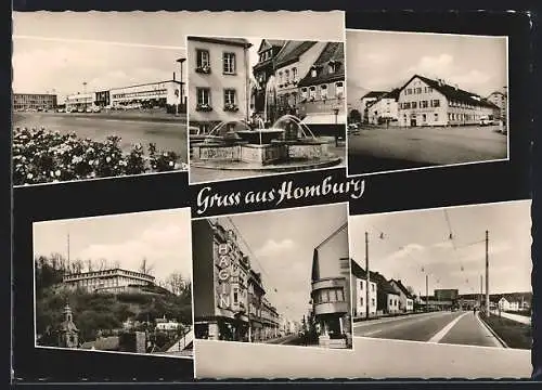 AK Homburg / Saar, Springbrunnen, Strassenpartien, Ortspartie