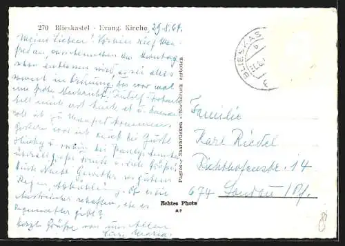 AK Blieskastel, Teilansicht mit ev. Kirche