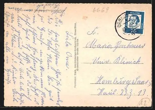 AK Oberkirchen /Saar, Viadukt, Kirche, Totalansicht