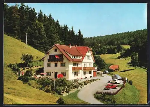 AK Tennenbronn /Schwarzwald, Pension Haus Armbruster mit Strasse aus der Vogelschau