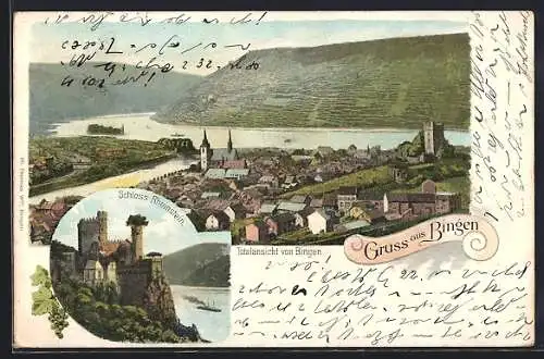 AK Bingen / Rhein, Schloss Rheinstein und Totalansicht