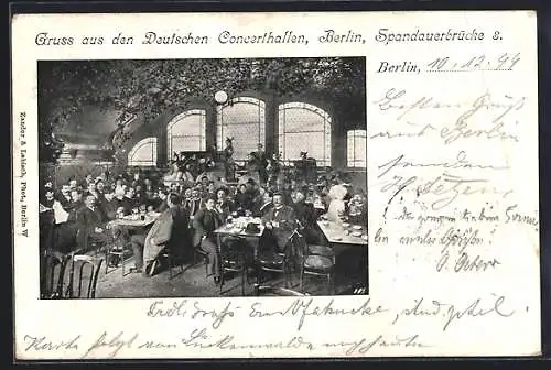 AK Berlin, Gasthaus Deutsche Concerthallen, Innenansicht, Spandauerbrücke 3