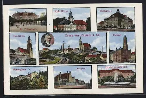 AK Kamenz, Hauptkirche, Ev. Volksschule, Realschule, Kaserne