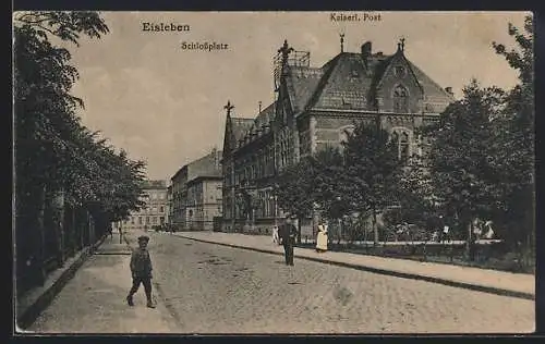 AK Eisleben, Kaiserliche Post am Schlossplatz