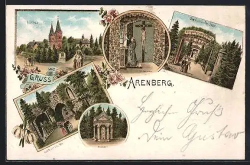 Lithographie Arenberg, Eignang zum Ölberg, Kirche, Grotte und Tempel