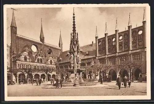 AK Lübeck, Marktplatz und Rathaus, Ganzsache WHW Winterhilfswerk 1934 /35