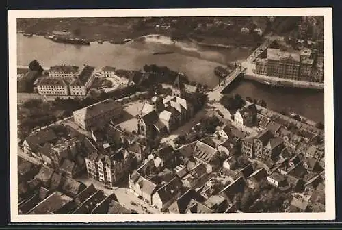 AK Hameln an der Weser, Teilansicht vom Flugzeug aus, Ganzsache WHW Winterhilfswerk 1934 /35