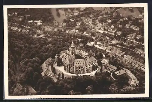 AK Wernigerode, Fliegeraufnahme mit Schloss, Ganzsache WHW Winterhilfswerk 1934 /35