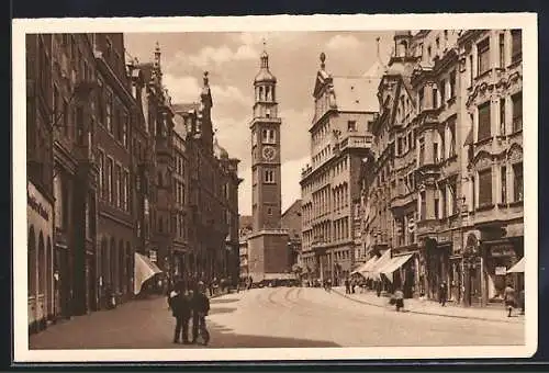 AK Augsburg, Perlachturm mit Strassenpartie, Ganzsache WHW Winterhilfswerk 1934-35