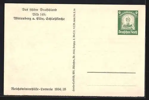 AK Wittenberg / Elbe, Schlosskirche, Ganzsache WHW Winterhilfswerk 1934-35