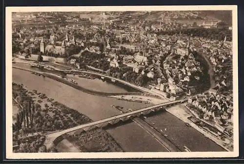 AK Aschaffenburg a. M., Stadtansicht vom Flugzeug aus, Ganzsache WHW Winterhilfswerk 1934 /35