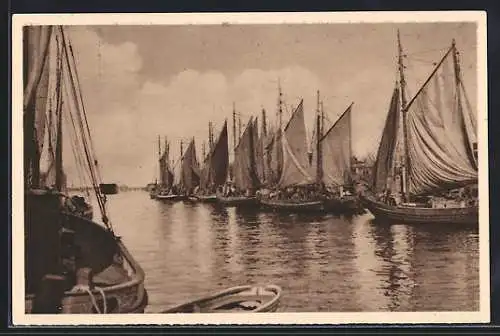 AK Warnemünde, Boote im Hafen, Ganzsache WHW Winterhilfswerk 1934 /35