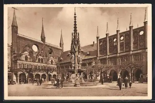 AK Lübeck, Marktplatz und Rathaus, Ganzsache WHW Winterhilfswerk 1934 /35