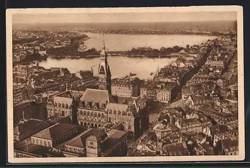 AK Hamburg, Rathaus mit Alster, Ganzsache WHW Winterhilfswerk 1934-35