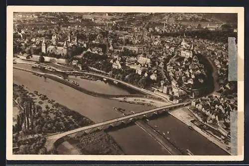 AK Aschaffenburg, Stadtpanorama mit Flusspartie, Ganzsache WHW Winterhilfswerk 1934 /35