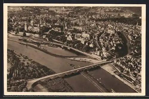 AK Aschaffenburg, Stadtpanorama vom Flugzeug aus, Ganzsache WHW Winterhilfswerk 1934 /35