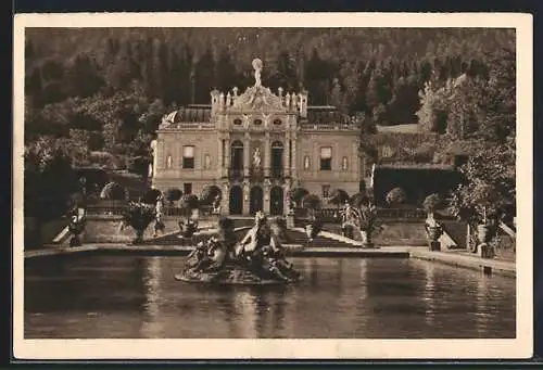 AK Linderhof, Blick auf das Schloss, Ganzsache WHW Winterhilfswerk 1934 /35