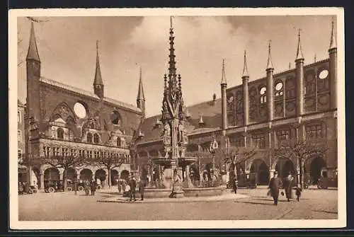 AK Lübeck, Marktplatz und Rathaus, Ganzsache WHW Winterhilfswerk 1934 /35