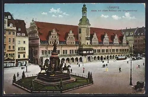 AK Leipzig, Markt mit altem Rathaus