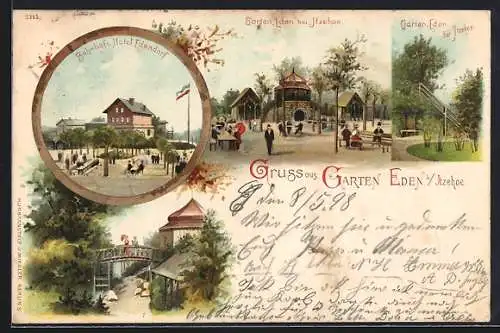 Lithographie Itzehoe, Bahnhofs-Hotel Edendorf, Cafe-Garten Eden