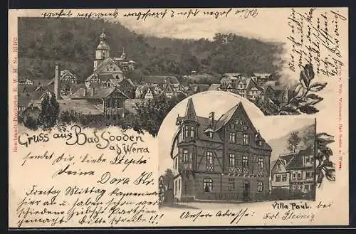 Lithographie Bad Sooden /Werra, Villa Paul, Teilansicht aus der Vogelschau