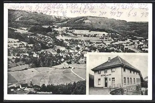 AK Heddesbach, Gasthaus und Pension Zum Lamm, Bes. Adolf Seip, Gesamtansicht mit Umgebung