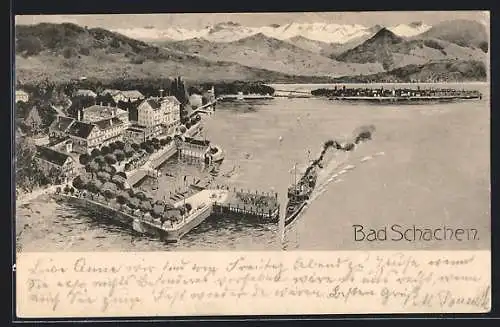 AK Bad Schachen, Blick auf den Hafen mit Dampfer