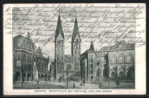 AK Bremen, Marktplatz mit Rathaus, Dom und Börse