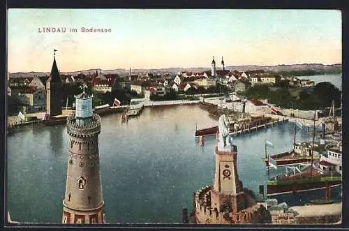 AK Lindau / Bodensee, Blick von der Hafeneinfahrt auf den Ort