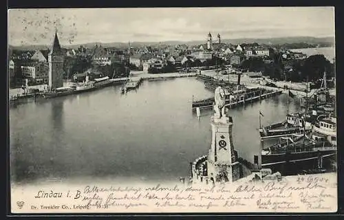 AK Lindau i. B., Ort mit Hafen aus der Vogelschau