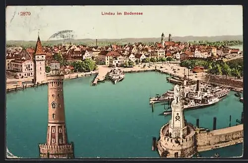 AK Lindau im Bodensee, Ortsansicht mit Hafen aus der Vogelschau