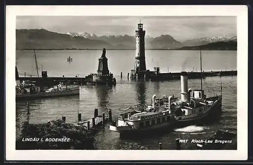 AK Lindau i. Bodensee, Dampfer im Hafen