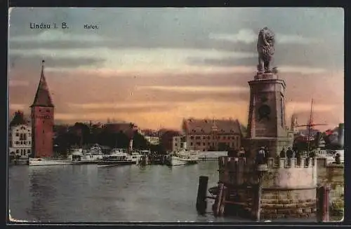 AK Lindau i. B., Blick in den Hafen mit Schiffen