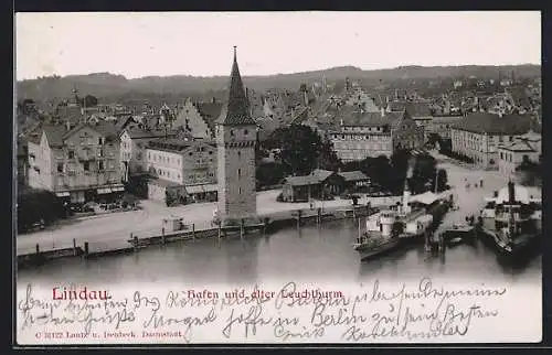 AK Lindau / Bodensee, Hafen und alter Leuchtturm