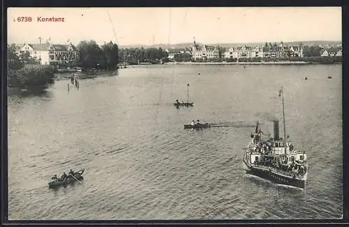 AK Konstanz, Bodensee mit Ortsansicht aus der Vogelschau