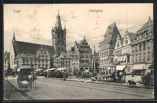 AK Trier, Marktplatz mit Verkaufsständen