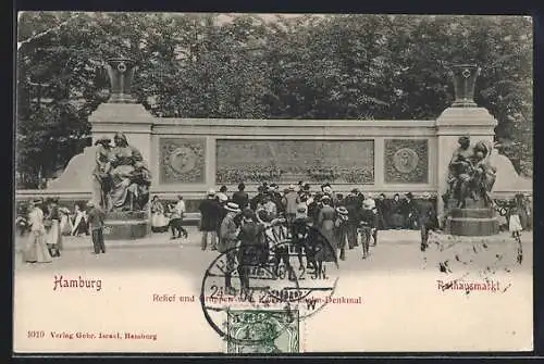 AK Hamburg, Relief und Gruppen vom Kaiser Wilhelm Denkmal, Rathausmarkt