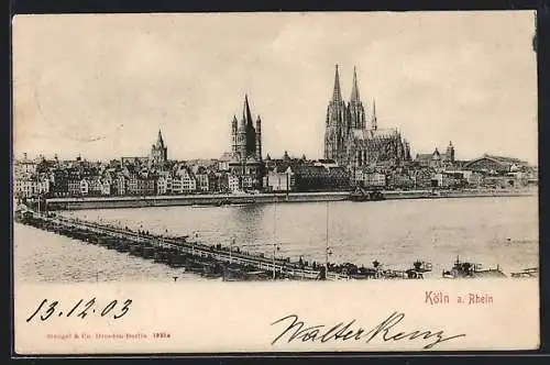 AK Köln a. Rhein, Blick über den Rhein zum Dom