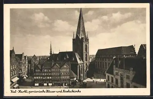 AK Kiel, Markt, persianische Häuser und Nicolai-Kirche