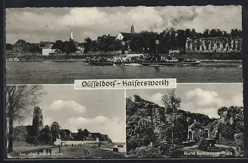 AK Düsseldorf-Kaiserswerth, Ortsansicht, am alten Mühlenturm, Ruine Barbarossa-Pfalz