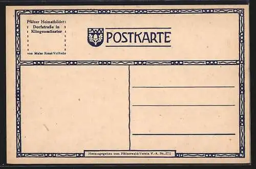 Künstler-AK Klingenmünster, Dorfstrasse und Gasthof Der Ochsen, Pfälzer Heimatbilder