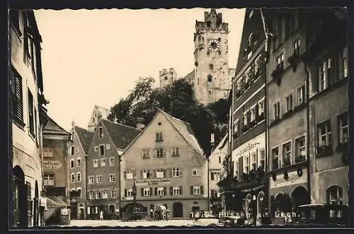 AK Füssen am Lech, Strassenpartie mit Geschäften