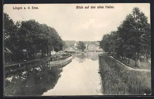 AK Lingen a. d. Ems, Blick auf den alten Hafen