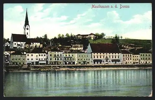 AK Mauthausen a. d. Donau, Teilansicht von der Donau aus