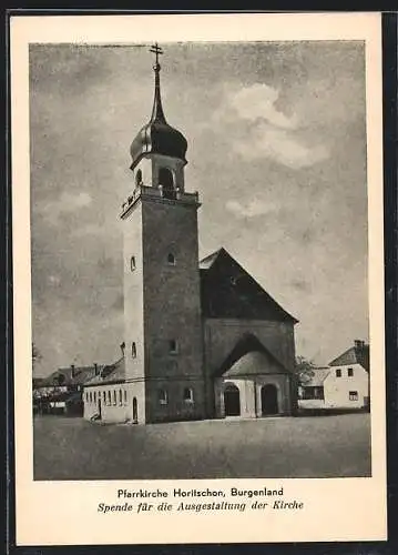 AK Horitschon, Vorderansicht der Pfarrkirche