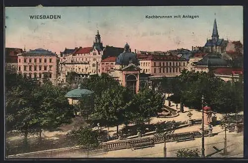 AK Wiesbaden, Kochbrunnen mit Anlagen